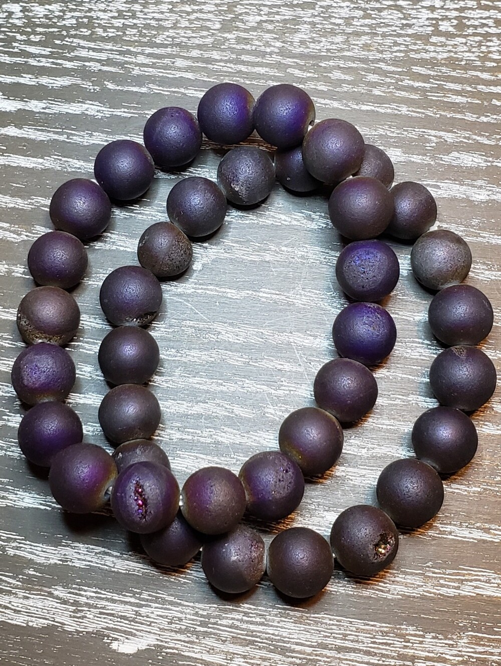 Agate Druzy Round Beaded Stretchy Bracelet